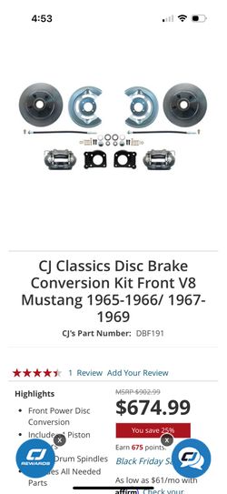 1968 Mustang CJ Classics Disc Brake Conversion Kit Front