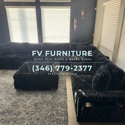 Brand New! Oversized Corduroy Sectional with Bluetooth Speaker & Cup Holders! Finance Available