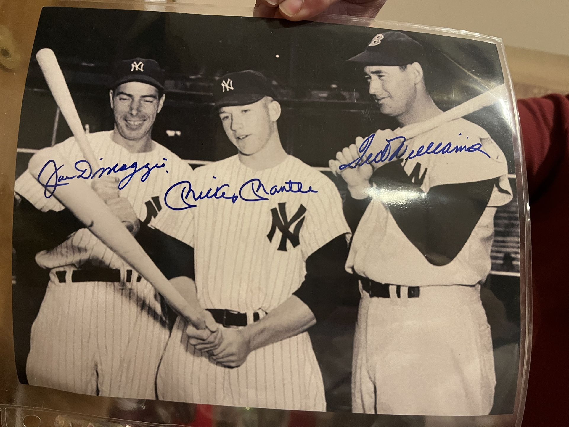 Joe DiMaggio, Mickey Mantle Ted Williams Autographed 8x10 Photograph 