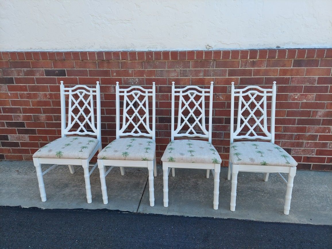 Set of 4 Faux Bamboo Fretwork Dining Chairs  By Liberty Furniture Co  1970'S .