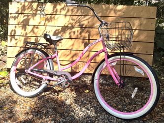 Pink Beach Cruiser Bike with Basket