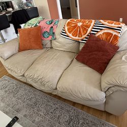 Free Genuine Italian Top Grain Leather Sofa - Off White