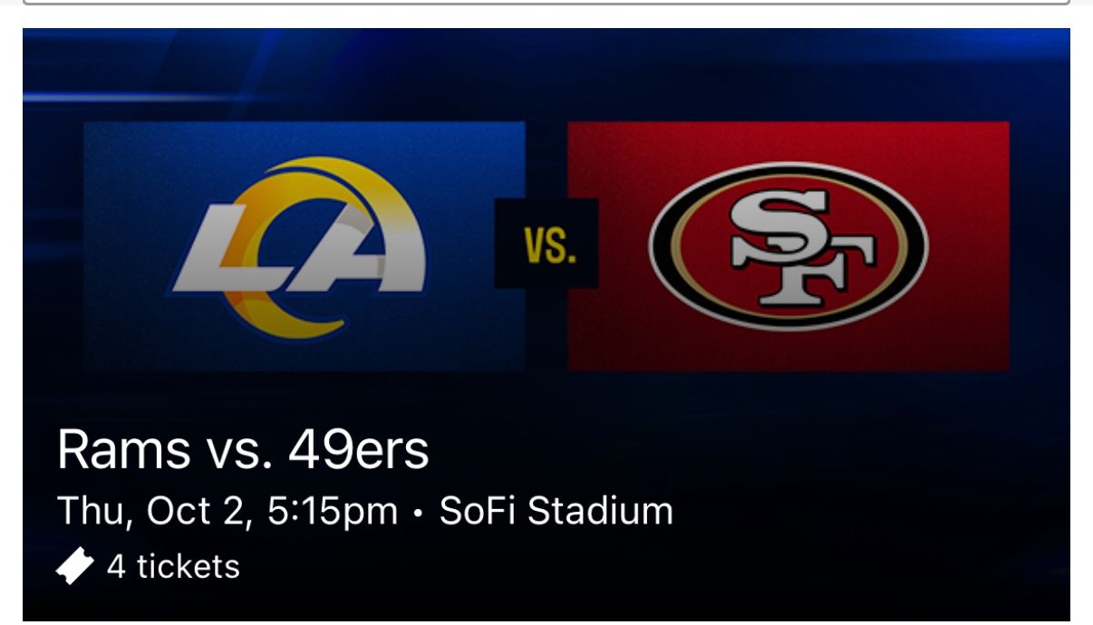 Rams vs Niners- TNF!! Section 211 Row 11 Seats 3-4 - Rams season ticket member ($325ea)