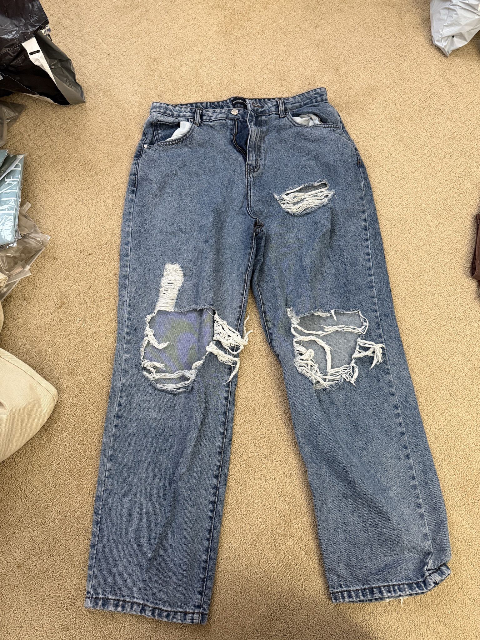 PrettyLittleThing Shape Vintage Wash Extreme Rip Wide Leg Jeans