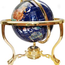 Blue Lapis Ocean Gemstone Globe w/ Gold Tripod Stand