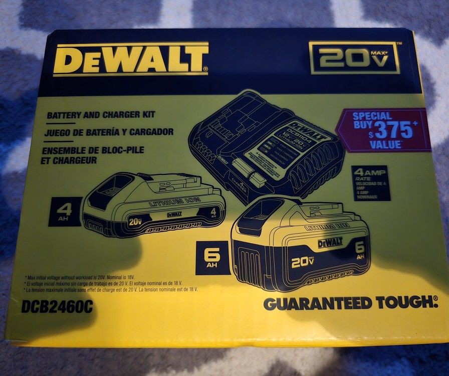 DEWALT
20V MAX Lithium-lon 6.0Ah and
4.0Ah Battery and Charger
Starter Kit NEW SEALED WITH WARRANTY AND RECEIPT