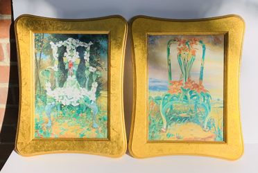 2 Timothy Martin Framed Chair Art Prints Gold Framed Signed Art Lot Of 2