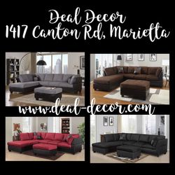 NEW Sectional Sofa Couch (Tan, Chocolate, Red, Black Or Gray)