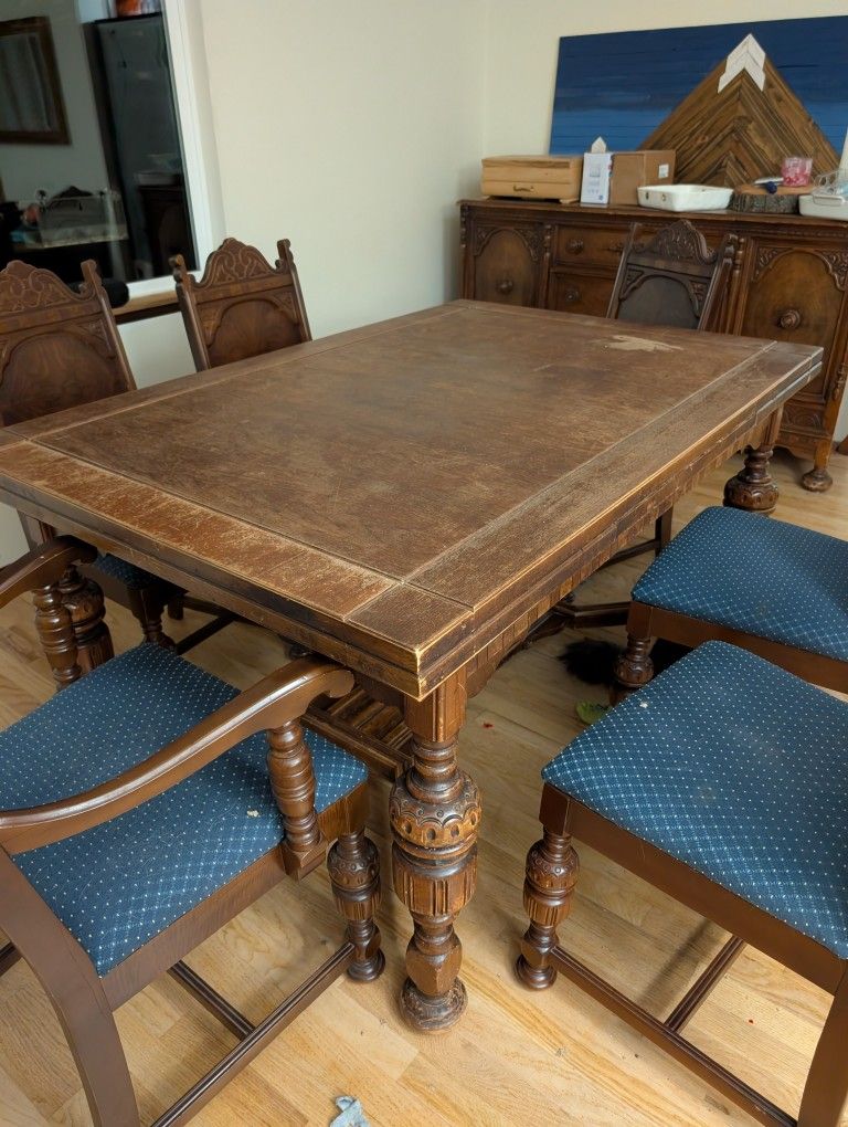 Dining Table, Chairs, Hutch