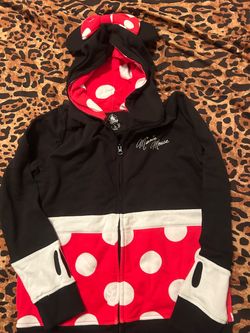 Rare Minnie Mouse Hoodie Jacket with Minnie Ears and Bow GIRLS X-LARGE