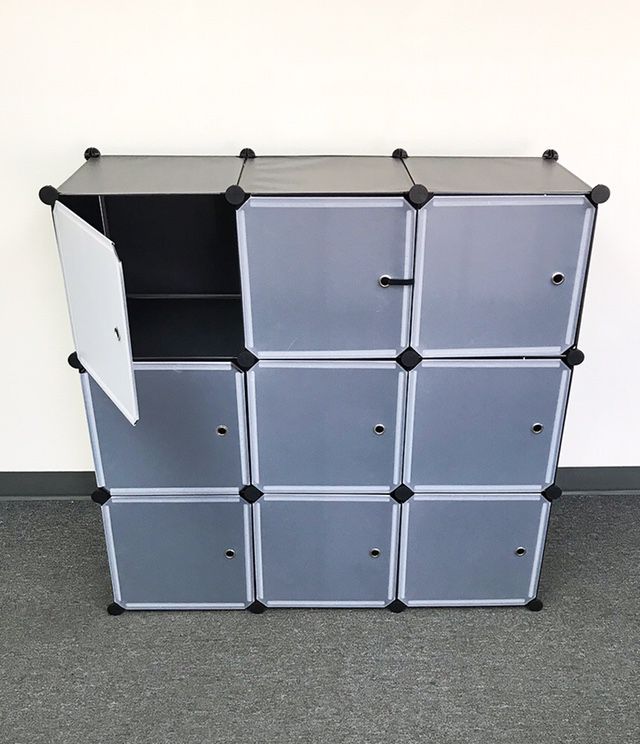 (NEW) $40 Plastic Storage 9-Cube DYI Shelf with Door Clothing Wardobe 43”x14”x43” 