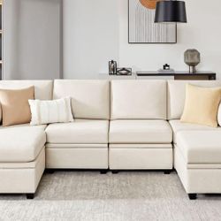 Modular Sectional Sofa with Storage, U Shaped Sectional Couch for Living Room, Convertible Modular Sofa Couch with Ottomans, High Supportive & Soft Sp