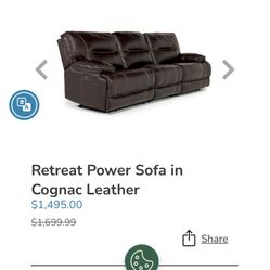  Electric Power Reclining Leather Sofa  & Loveseat With Charging/drink Console 