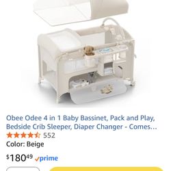 Obee Odee 4 in 1 Bassinet , Pack & Play, Bedside Crib, Diaper Change