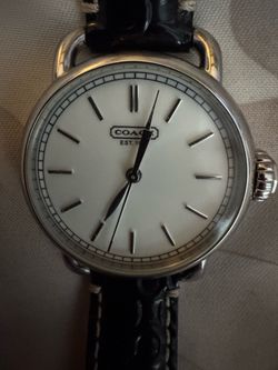 Coach Women's Watch Silver Tone Black Leather Strap