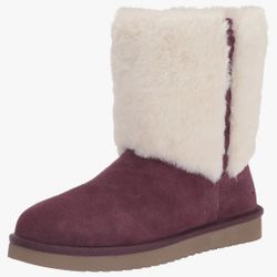 NEW Koolaburra By UGG  Plum Koolaburra Short Plush Double Cuff Boots Shoes Women’s  Sz 3 NWT
