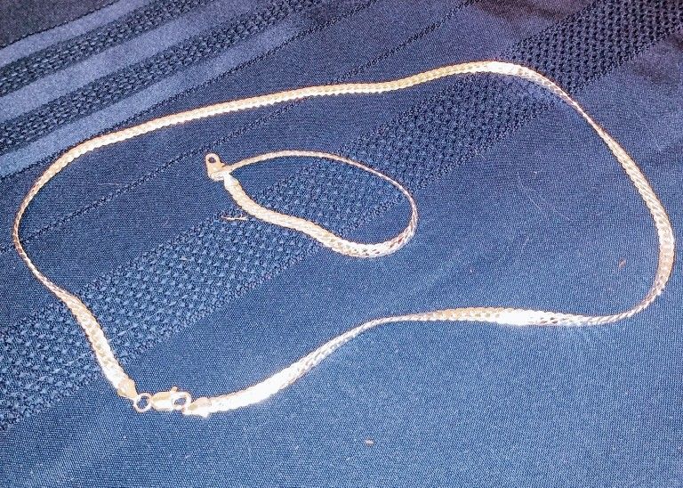 Elegant 925 Sterling Silver Flat Chain Necklace and Bracelet