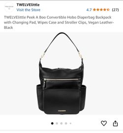 TWELVElittle Peek A Boo Convertible Hobo Diaperbag Backpack with Changing Pad