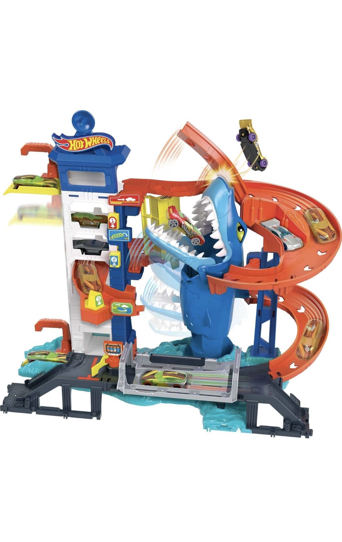 Hot Wheels City Toy Car Track Set Attacking Shark Escape Playset with 1