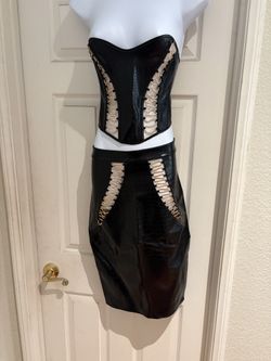 Honey Birdette Black Croc Corset & Skirt Set (XS) – Sexy Statement Outfit