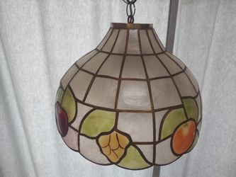 Vintage 1970'S Capiz Shell Retro Hanging Light Tiffany Style with Decoration .