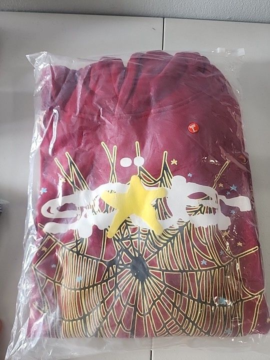 Maroon/red yellow Large Spider Logo Hoodie 100%Cotton autentic original