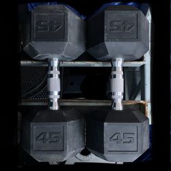 Dumbbells 45 lb dumbbell set lbs Rubber Hex 45lb pound pounds 45lbs weights weight pair #