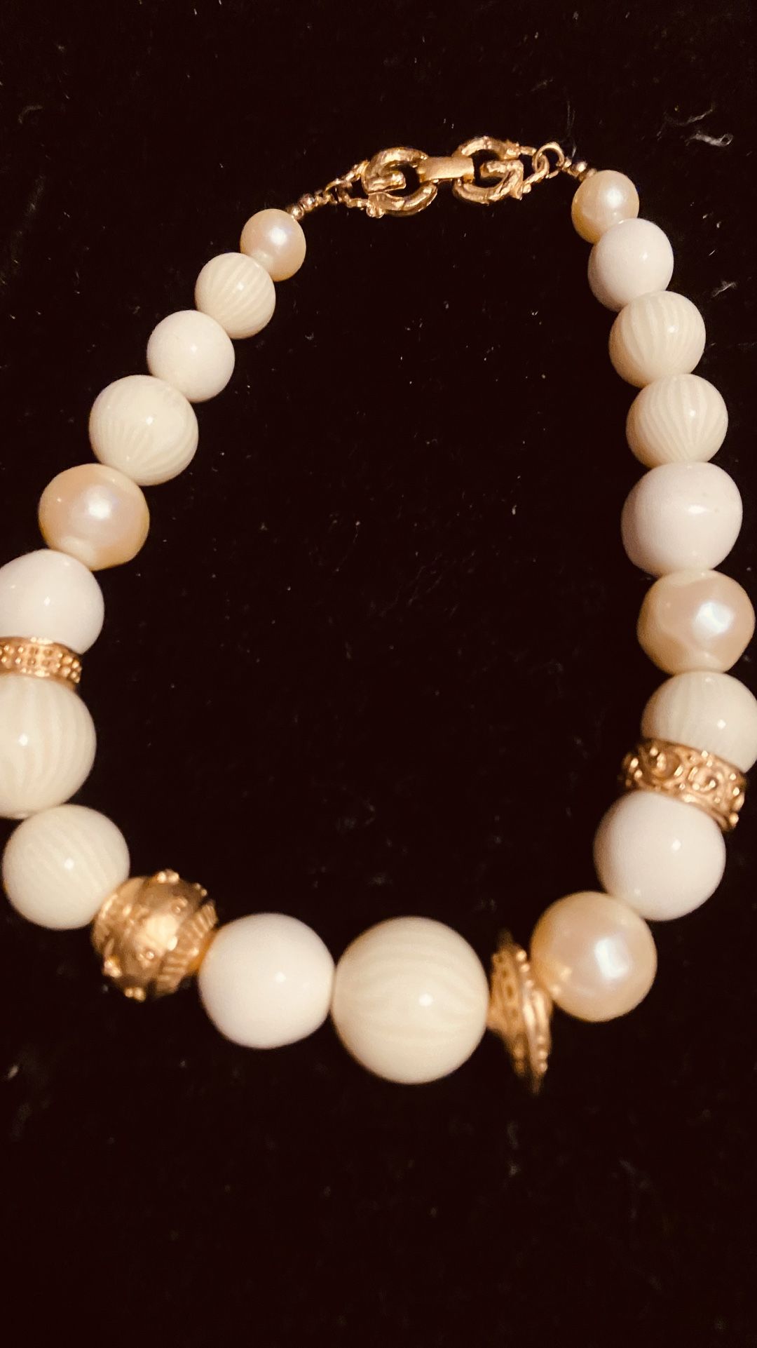 Vintage Runway GIVENCHY White and Gold Choker Necklace White & Gold Beads 15" Long