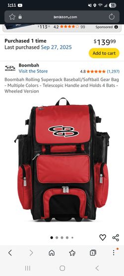 Boombah rolling baseball backpack