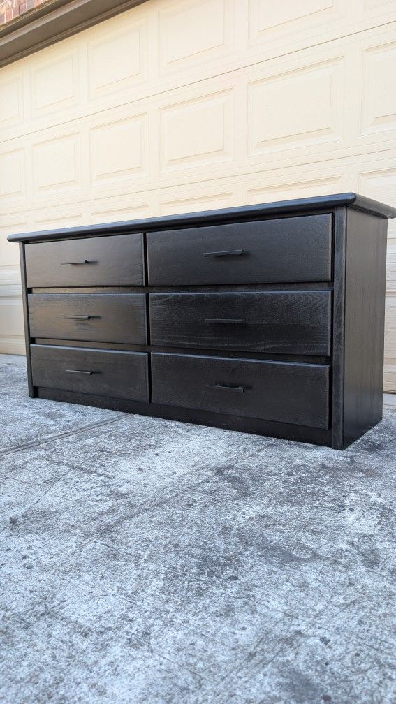 Solid Wood 64"L18.5D30.5H-Pick up Katy Wooden black painted refurbished dresser