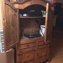 Solid Pine Armoire And Side Table