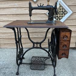 Antique 1800s Domestic Treadle Sewing Machine Cabinet – Cast Iron Base