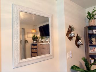 Large White Textured Chevron Wall Mirror