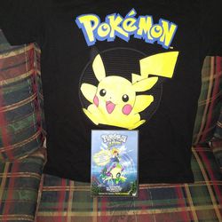 Pokemon 4 Ever DVD and Pokemon pikachu black size small tshirt