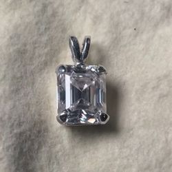 10x12mm Emerald-Cut Moissanite Pendant – Sterling Silver