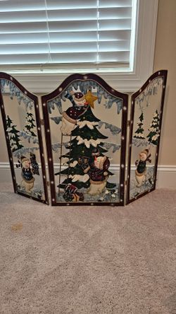 Vintage Grandeur Noel 2003 Metal Christmas Fireplace Screen - Snowman Collector's Edition