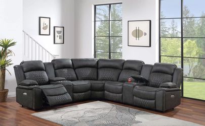 Brand New Super Plush Power Reclining Comfy Gel Leather Sectional Sofa