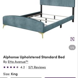 Blue Velvet Alphonse Upholstered Standard King Bed