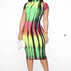 Large Blurred Lines Tie Dye Midi Dress - Multi Color