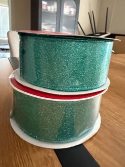 Teal wired glitter ribbon