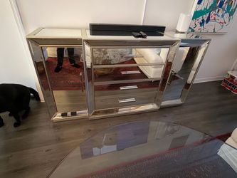 Mirrored Dresser with Side Cabinets