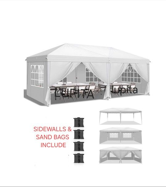 10x20 White Gazebo Wedding Party Tent Used Canopy With 4 Windows & 2 Sidewalls -6 (FOR SALE) Carpa