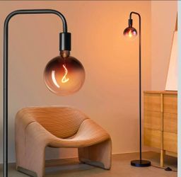 ONEWISH 65" Modern Industrial Floor Lamp Black with 6" LED Globe Bulb Included