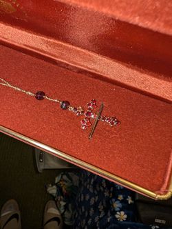 Stunning 14k  Gold Rosary Cross With Garnet Beads