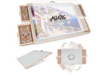 All4jig 1500 pieces 2in1 tilting &rotating puzzle board for adults gifts wooden jigsaw puzzle table with 4 drawers portable board with lazy Susan