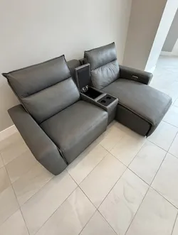 Correze 3-Piece Dual Power Leather Reclining Modular Sectional with Console and Chaise – Gray