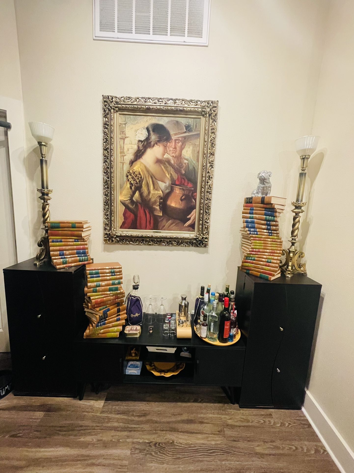 Black TV Stand with 2 Tower DVD Storage Cabinets – $100 Set