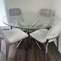 Glass Dining Table Set With Grey Chairs