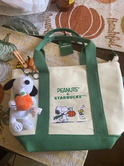 Starbucks x Peanuts Canvas Tote Bag with Snoopy Keychain