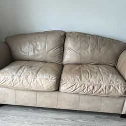 2 Seater Beige Leather Couch